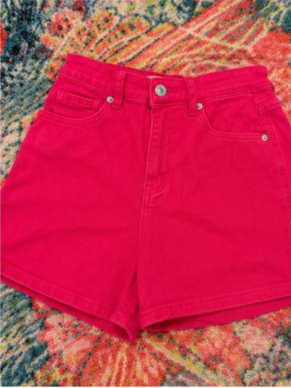 Hot Pink High Rise Denim Shorts